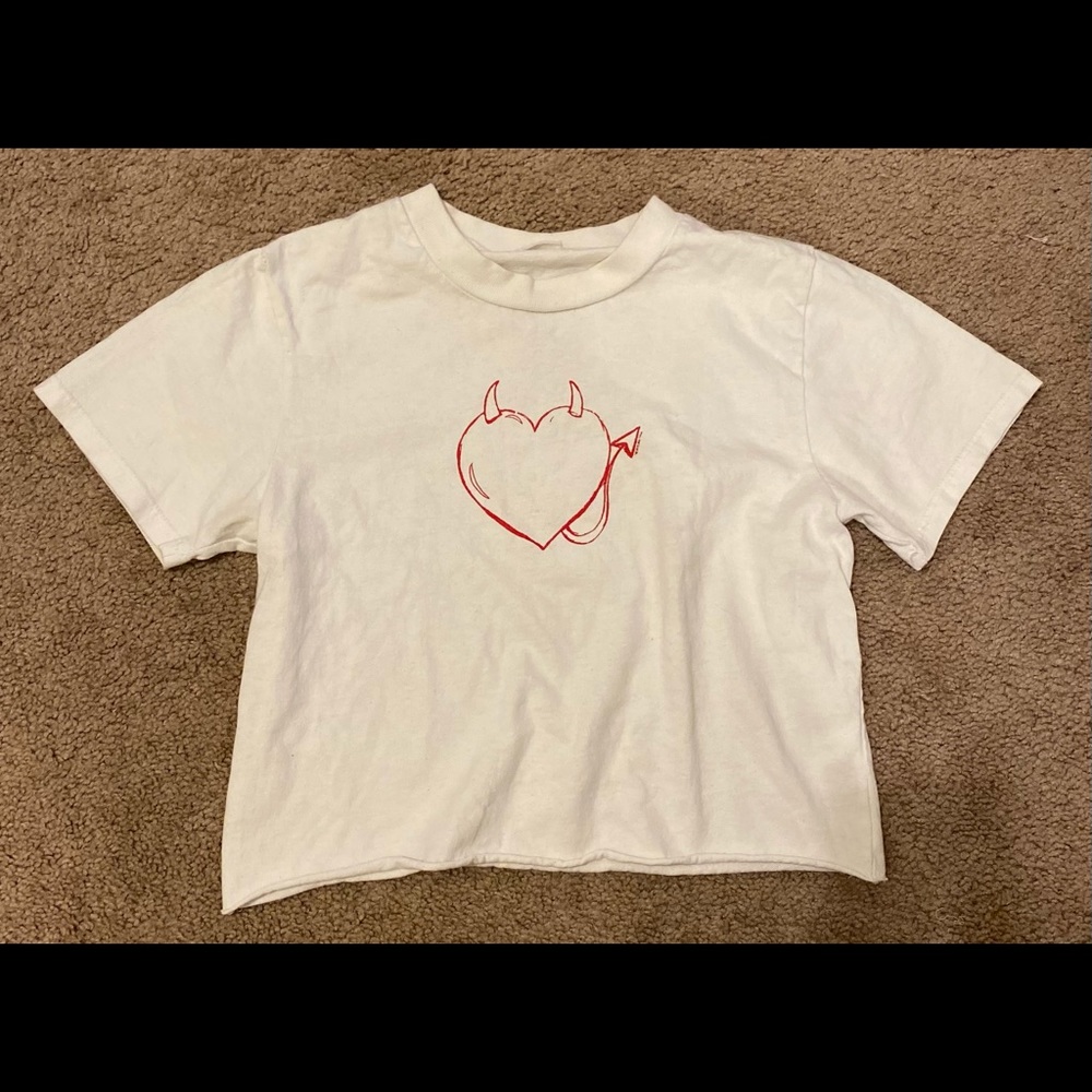 Brandy Melville Devil + Heart Crop Tee Shirt